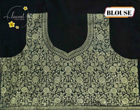 AJF1221 Jet Black Viscose saree with hand-painted style floral motifs.
