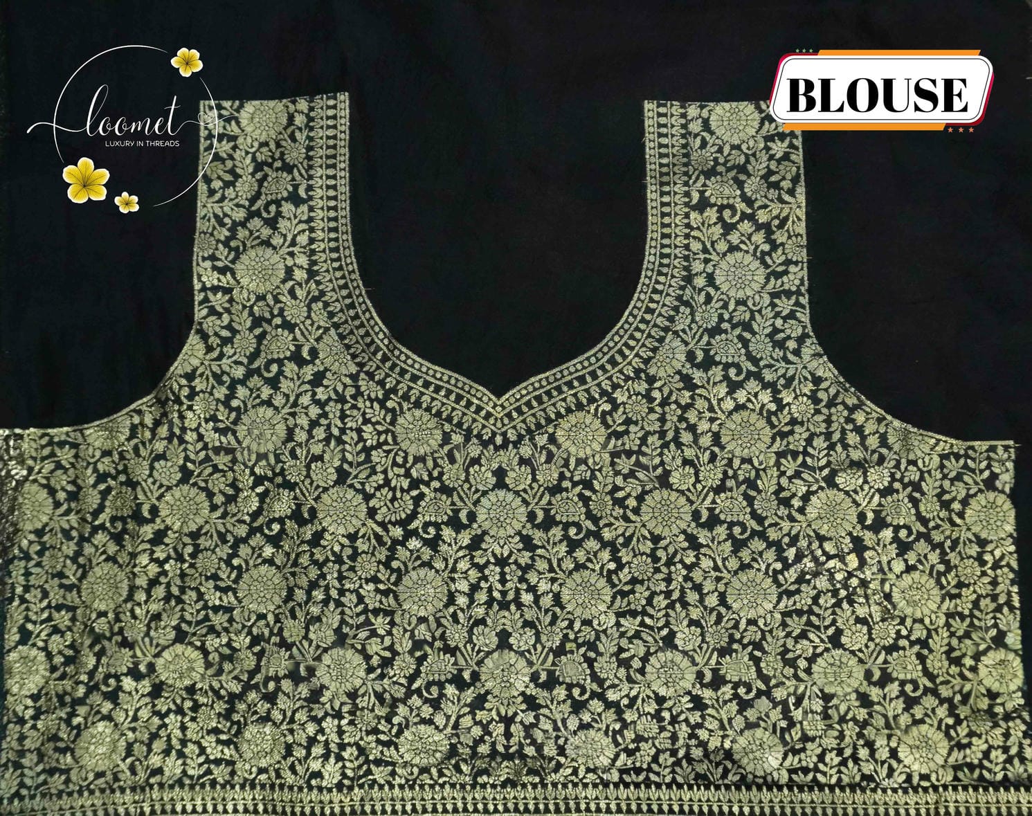 AJF1221 Jet Black Viscose saree with hand-painted style floral motifs.