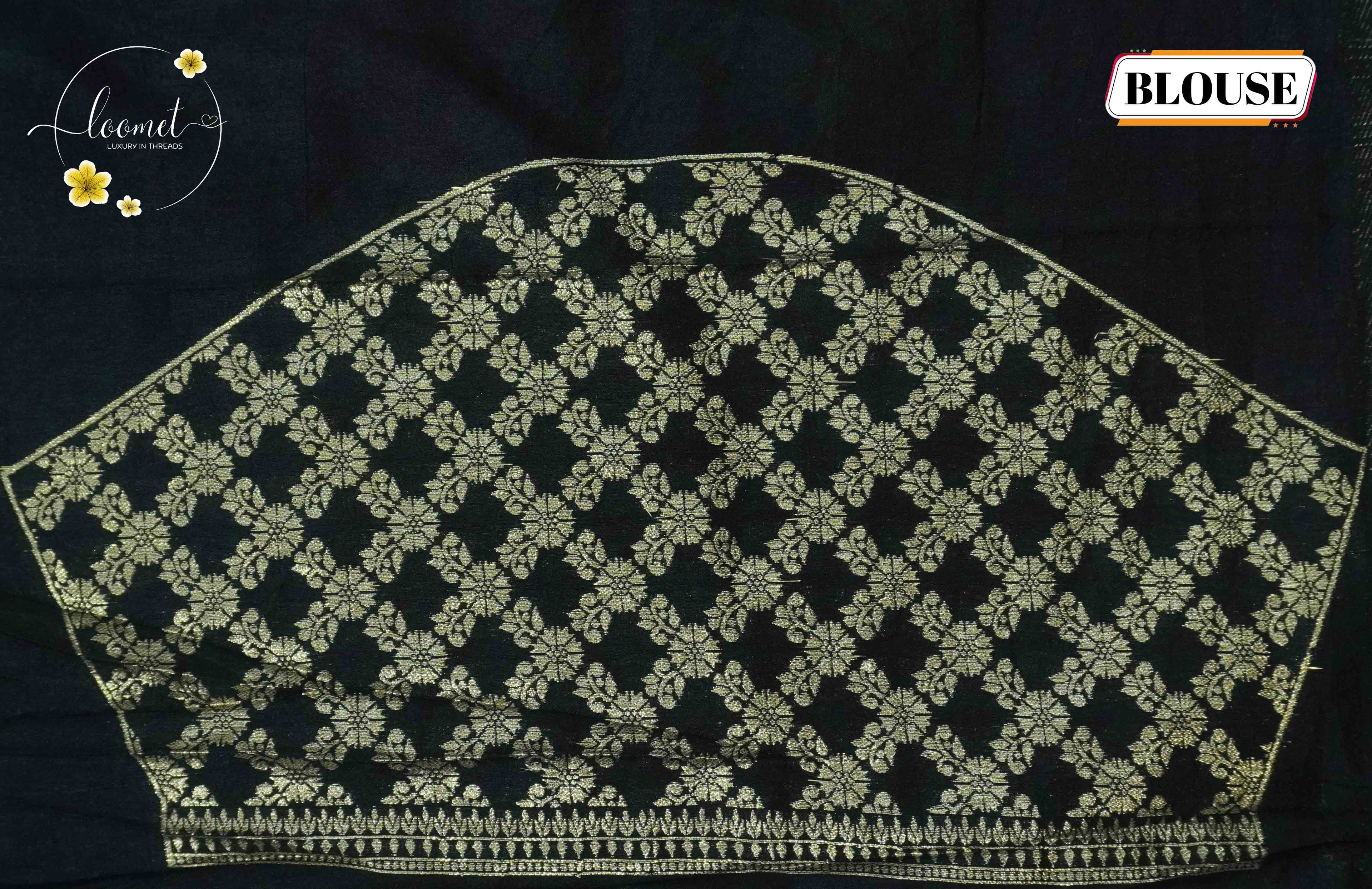 AJF1221 Jet Black Viscose saree with hand-painted style floral motifs.