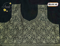 AJF1321 Off-White and Charcoal Grey Viscose saree with brush-stroke wavy pattern.