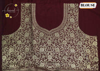 AJF1421 Cream and wine Viscose saree with nature-inspired prints & Box pattern.