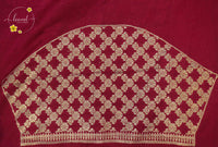 AJF1821 Cream Viscose saree features Kalamkari floral motifs with crimson Banarasi zari border.