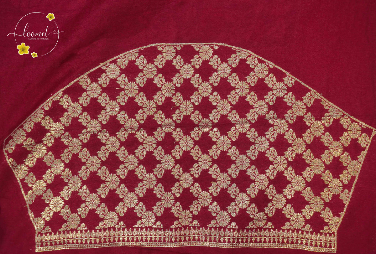 AJF1821 Cream Viscose saree features Kalamkari floral motifs with crimson Banarasi zari border.