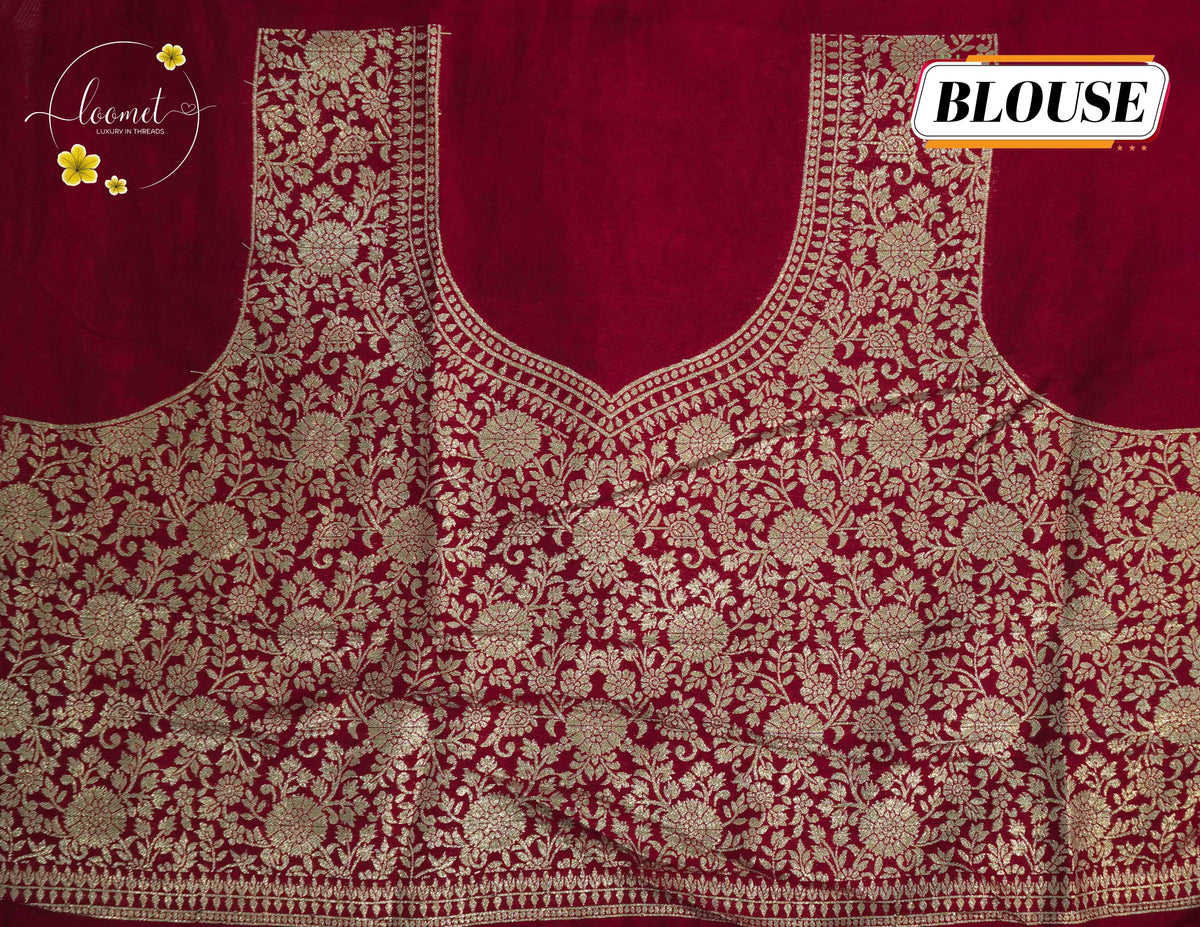 AJF1821 Cream Viscose saree features Kalamkari floral motifs with crimson Banarasi zari border.