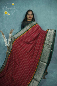 AJF2121 Maroon Viscose saree with Bandhani-inspired floral buttas.