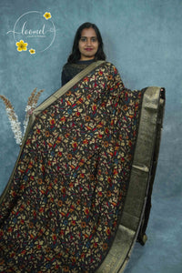 AJF2131 Coffee Brown Viscose saree with all-over intricate floral vine prints.