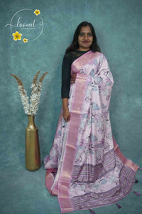 AJF3181 Lilac-Pink Viscose saree with Floral Digital Print.