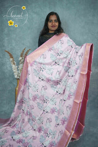 AJF3181 Lilac-Pink Viscose saree with Floral Digital Print.