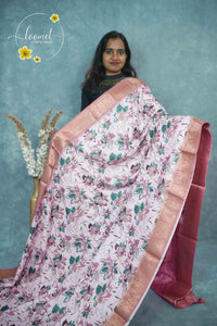 AJF3182 Blush Pink Viscose saree with all-over contemporary floral prints.