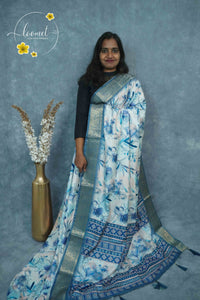 AJF3184 Off-White Viscose saree with Watercolor Digital Print.