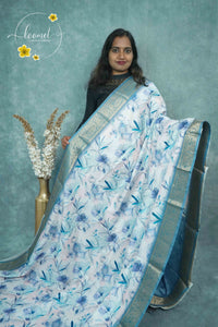 AJF3184 Off-White Viscose saree with Watercolor Digital Print.