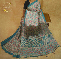APL0304 Ocean Teal & Terracotta Semi Modal Silk with Ornate Mandala Motifs and Tassels.