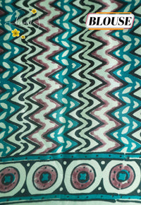 APL0305 Seafoam Mint & Slate Teal Semi Modal Silk with feathered leaf prints and circular medallion borders.
