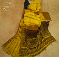 APL0701 Mustard Gold Semi Modal Silk with Intricate ajrakh block printed pallu.