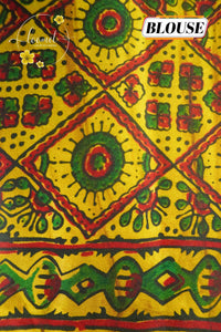APL0701 Mustard Gold Semi Modal Silk with Intricate ajrakh block printed pallu.