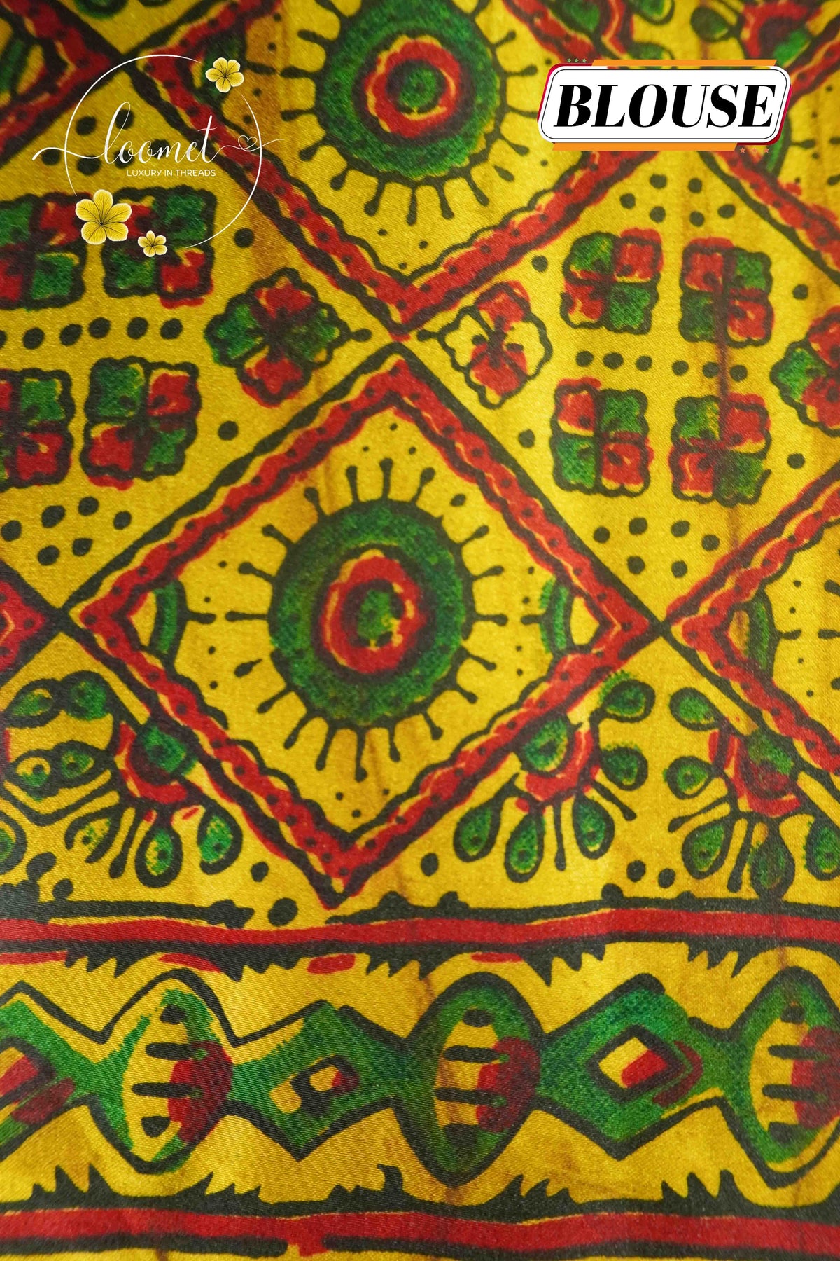 APL0701 Mustard Gold Semi Modal Silk with Intricate ajrakh block printed pallu.