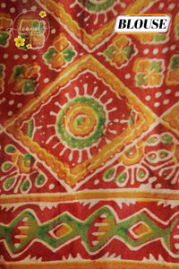 APL0702 Rust Red Semi Modal Silk with Intricate ajrakh block printed pallu.