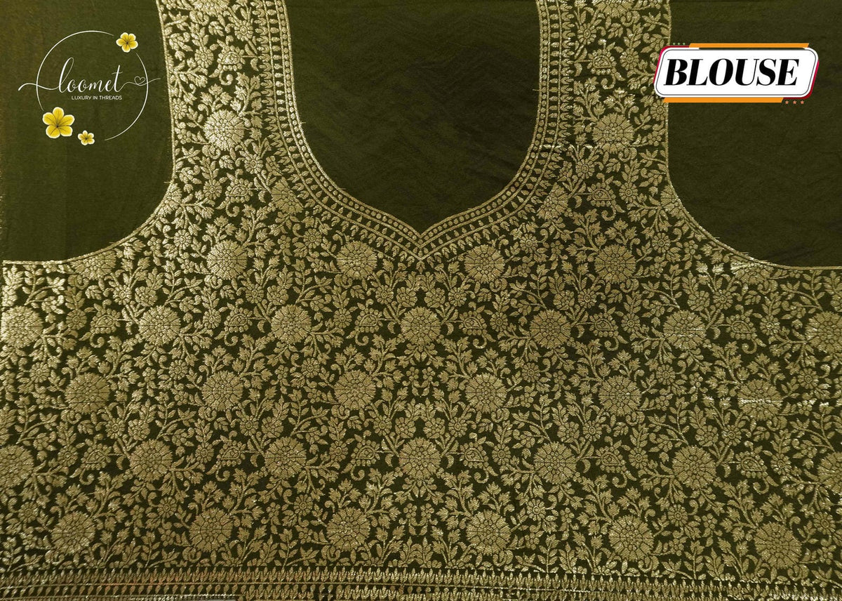 APL10101 Olive Moss Viscose saree with Zig-Zag (Chevron) Print.