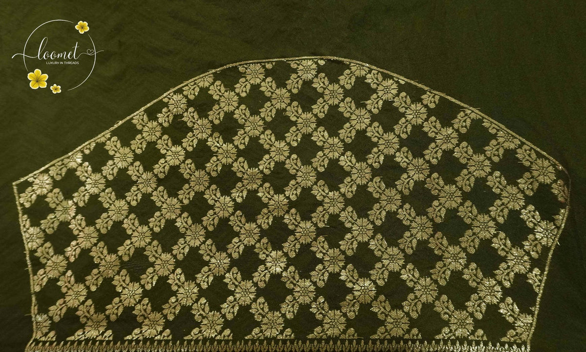 APL10101 Olive Moss Viscose saree with Zig-Zag (Chevron) Print.