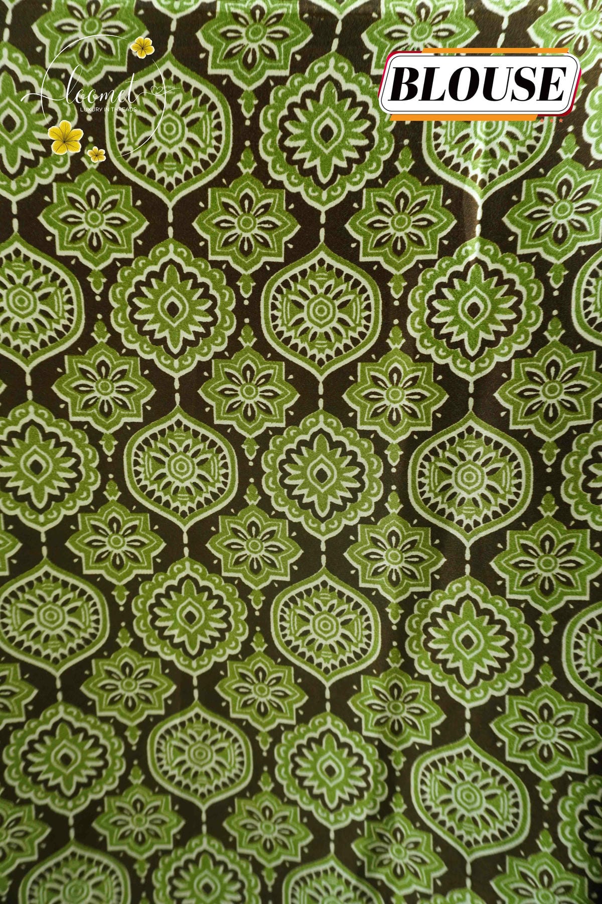 APL1011 Olive green semi modal silk saree with Ajrakh print and handcrafted Mirror work