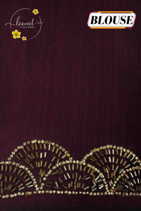 APL1023 Plum & Silver-Grey Semi Modal Silk with ajrakh print geometric cross trellis and gota patti.