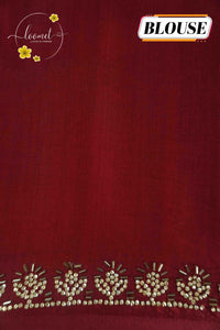 APL1025 Crimson & Emerald Semi Modal Silk with ajrakh print intricate geometric mosaic block prints and gota patti.