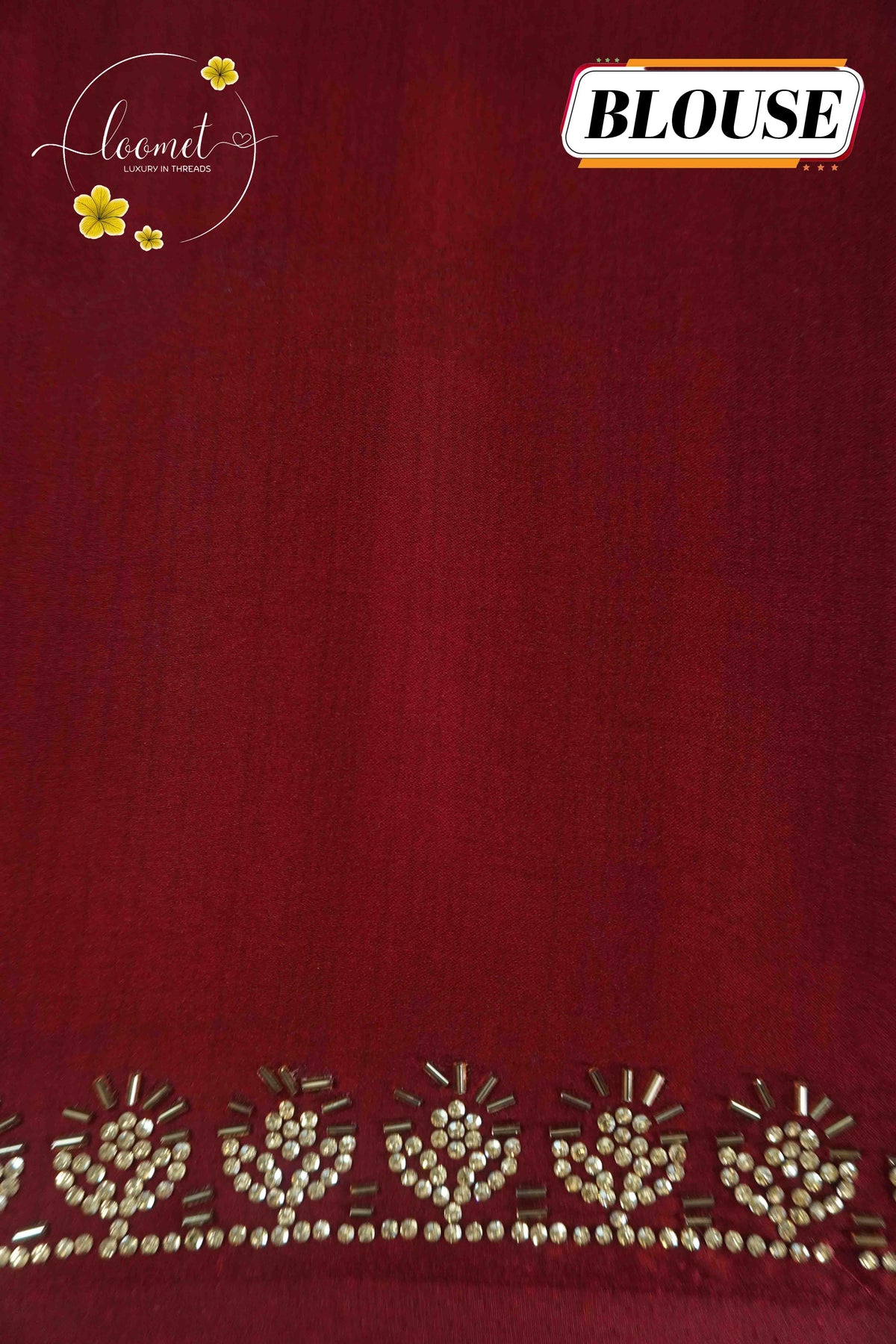 APL1025 Crimson & Emerald Semi Modal Silk with ajrakh print intricate geometric mosaic block prints and gota patti.