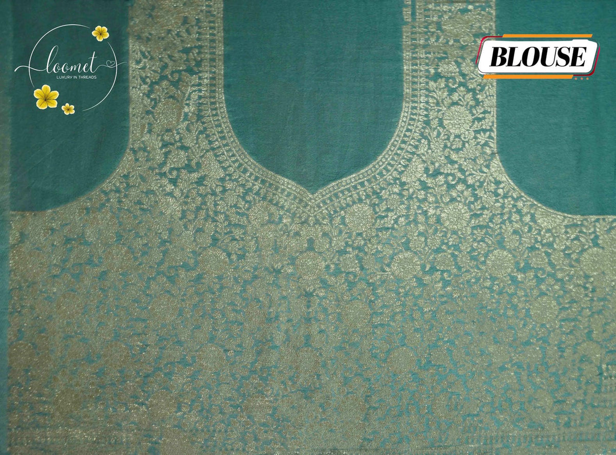 APL10301 Sky blue Viscose saree featuring Pichwai prints and silver zari.