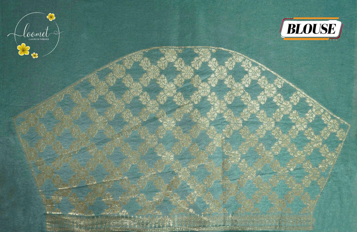 APL10301 Sky blue Viscose saree featuring Pichwai prints and silver zari.
