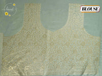 APL10401 Off-white Viscose saree featuring Kalamkari-inspired floral and peacock prints.