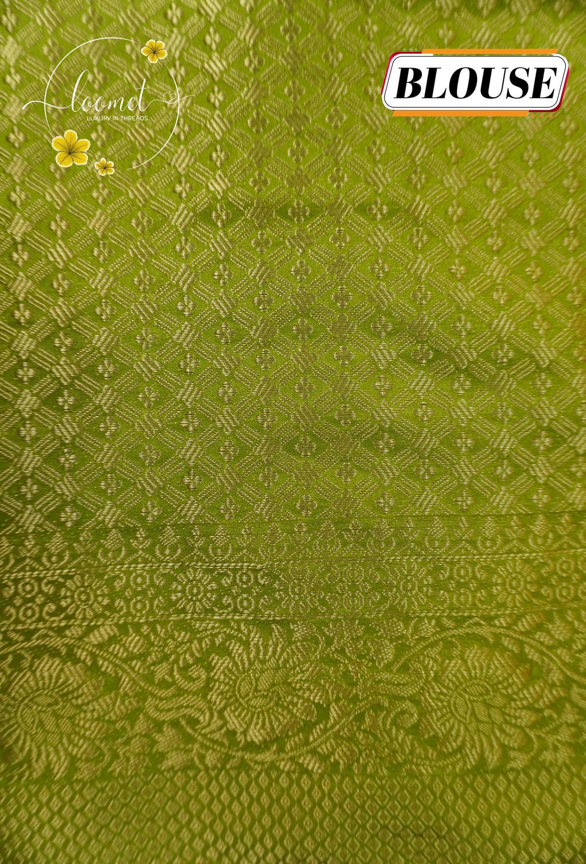 APL10701 Olive Green silky georgette saree with an all-over diamond (chowka) grid pattern.