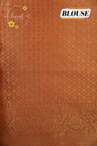 APL10702 Peach-Orange silky georgette saree with an all-over diamond (chowka) grid pattern.