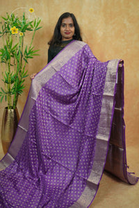 APL10703 Deep Lavender silky georgette saree with an all-over diamond (chowka) grid pattern.