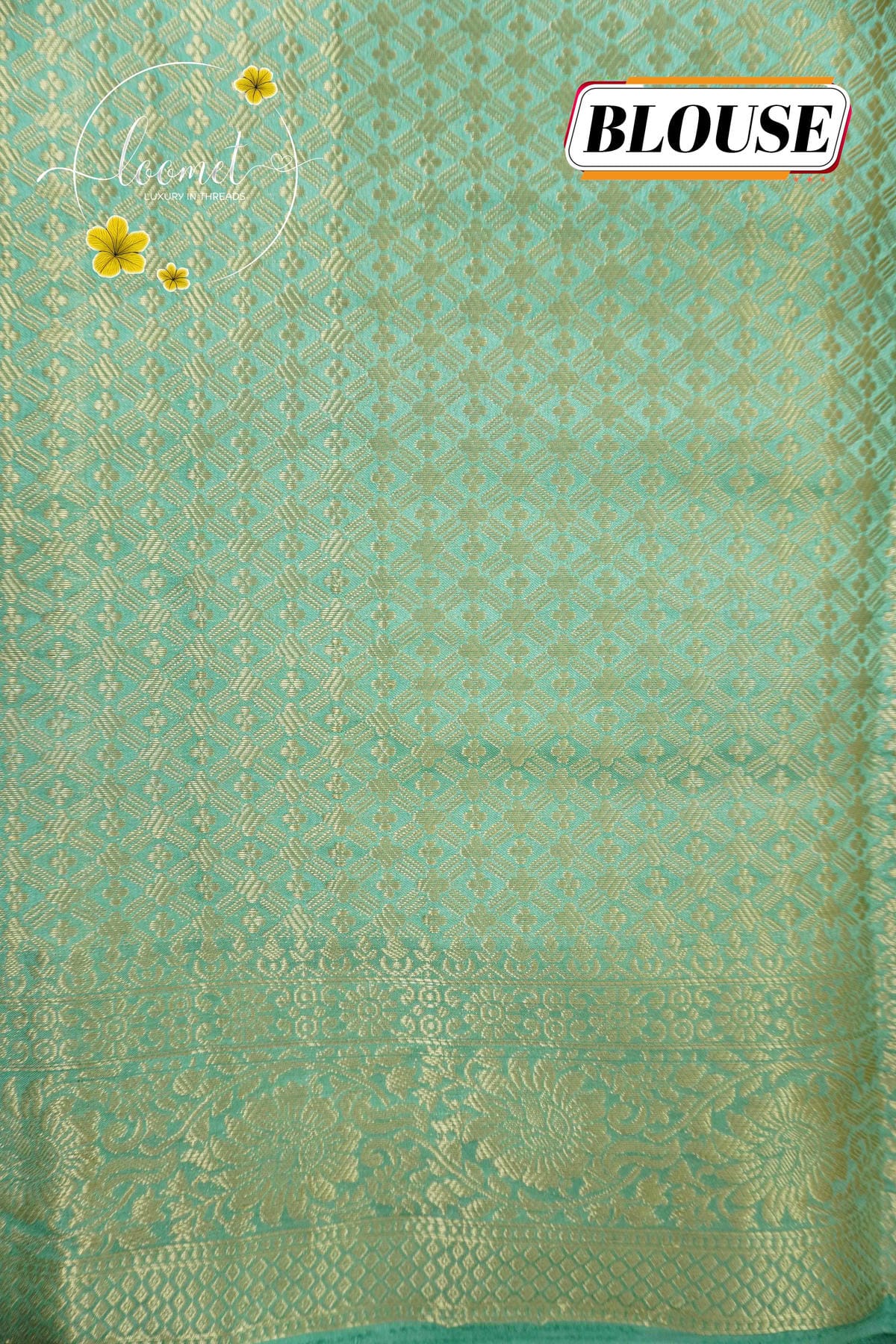 APL10705 Seafoam Green silky georgette saree with an all-over diamond (chowka) grid pattern.
