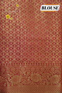 APL10706 Crimson Red silky georgette saree with an all-over diamond (chowka) grid pattern.