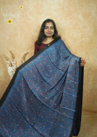 APL1301 Indigo Blue Modal silk with Ajrakh-inspired block prints.