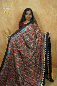 APL1302 Jet Black Modal silk with Ajrakh-inspired block prints.
