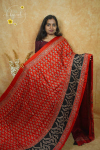 APL1304 Crimson Red Modal silk with all-over floral Buti block prints.