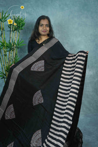APL1305 Carbon Black Modal silk with semi-circle mandala design.