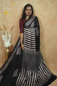 APL1305 Carbon Black Modal silk with semi-circle mandala design.