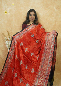 APL1501 Red Modal silk with Bandhani-inspired pattern.