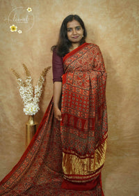 APL1502 Deep terracotta Modal silk with all-over Ajrakh block print.