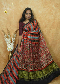 APL1503 Jet Black Modal silk with Ajrakh-inspired block prints and dynamic panelled design