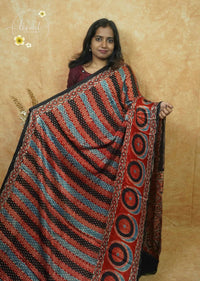 APL1503 Jet Black Modal silk with Ajrakh-inspired block prints and dynamic panelled design
