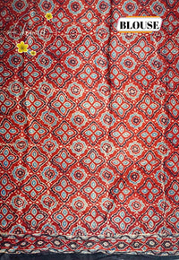 APL1503 Jet Black Modal silk with Ajrakh-inspired block prints and dynamic panelled design