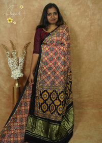 APL1504 Beige and Red Modal silk with  all-over Ajrakh-inspired block print