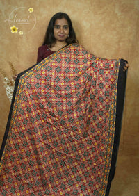 APL1504 Beige and Red Modal silk with  all-over Ajrakh-inspired block print