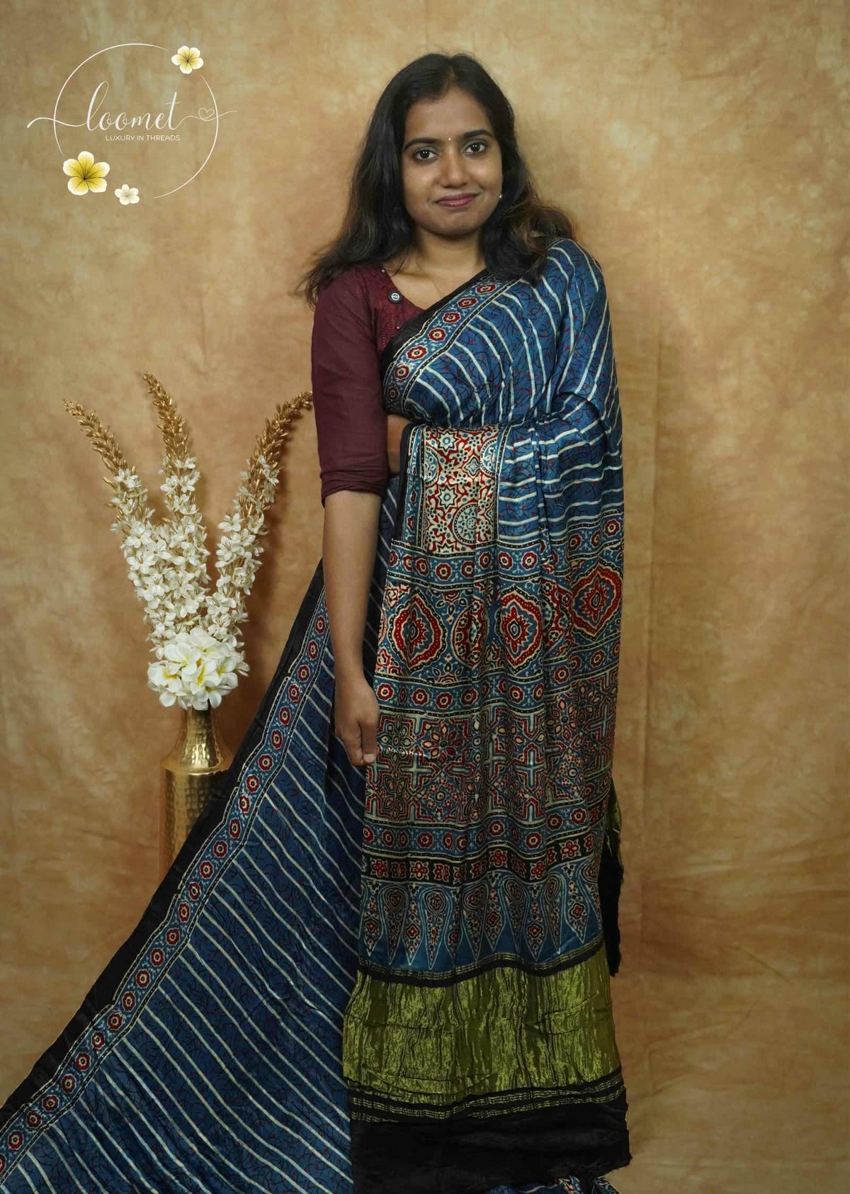 APL1505 Indigo Blue Modal silk with thin striped pattern