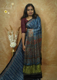 APL1505 Indigo Blue Modal silk with thin striped pattern