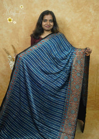 APL1505 Indigo Blue Modal silk with thin striped pattern